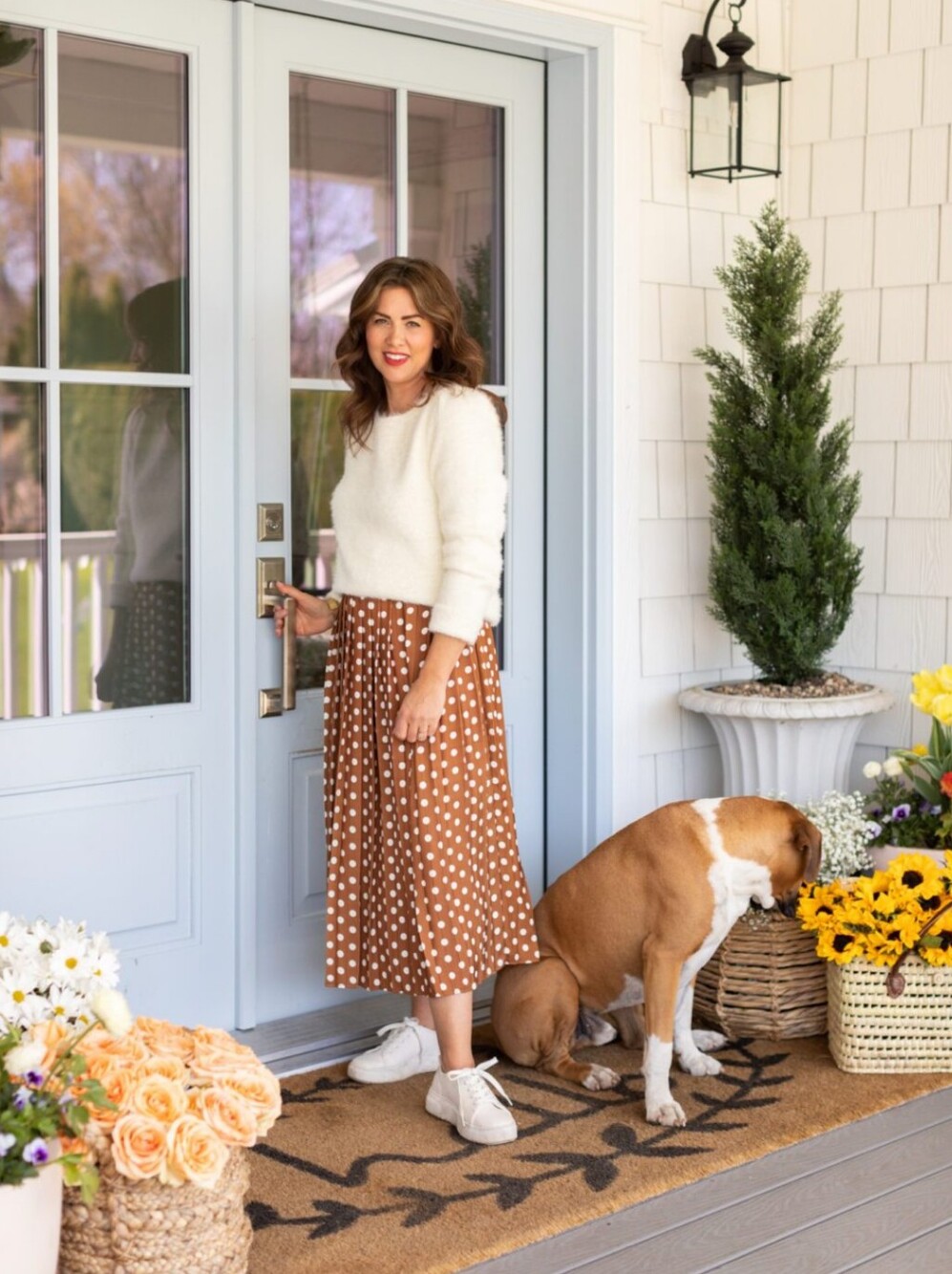 Jillian Harris x Joe Fresh Polka Dot Pleated Midi Skirt